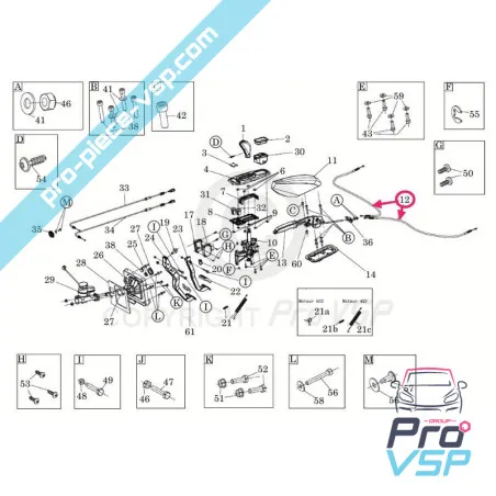 Câble de frein à main pour ligier js50 dué 2 , 3/5 , 6