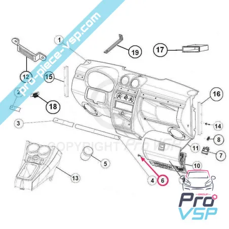 Glove box door fixing for Aixam