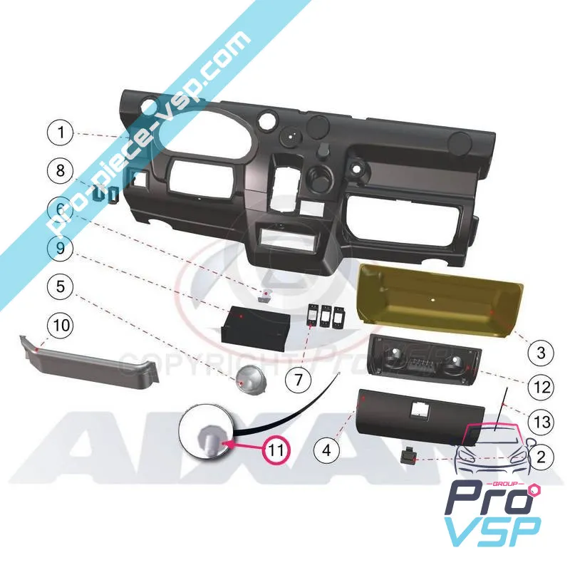 Glove box door fixing for Aixam