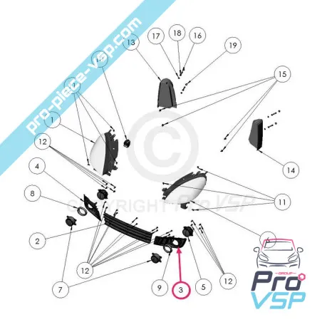 Entourage d'antibrouillard gauche pour ligier xtoo r s rs optimax