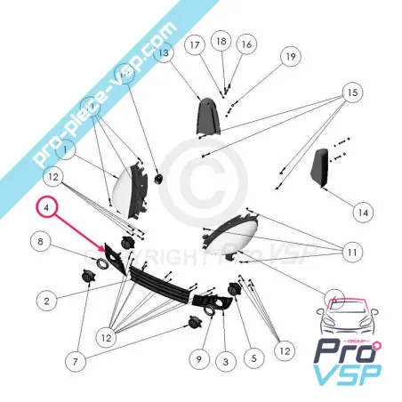 Entourage d'antibrouillard droit pour ligier xtoo r s rs optimax