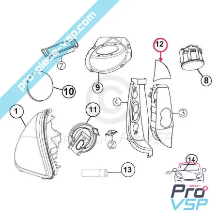 Catadioptre droite pour Aixam City Roadline Crossline