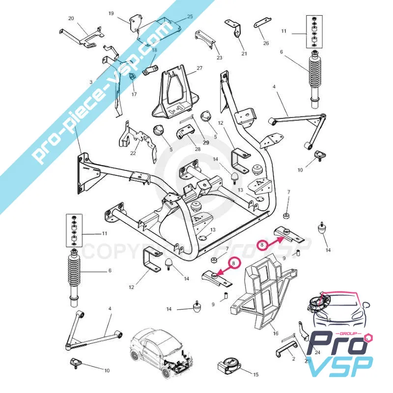 Suporte de radiador inferior para microcar mgo m8