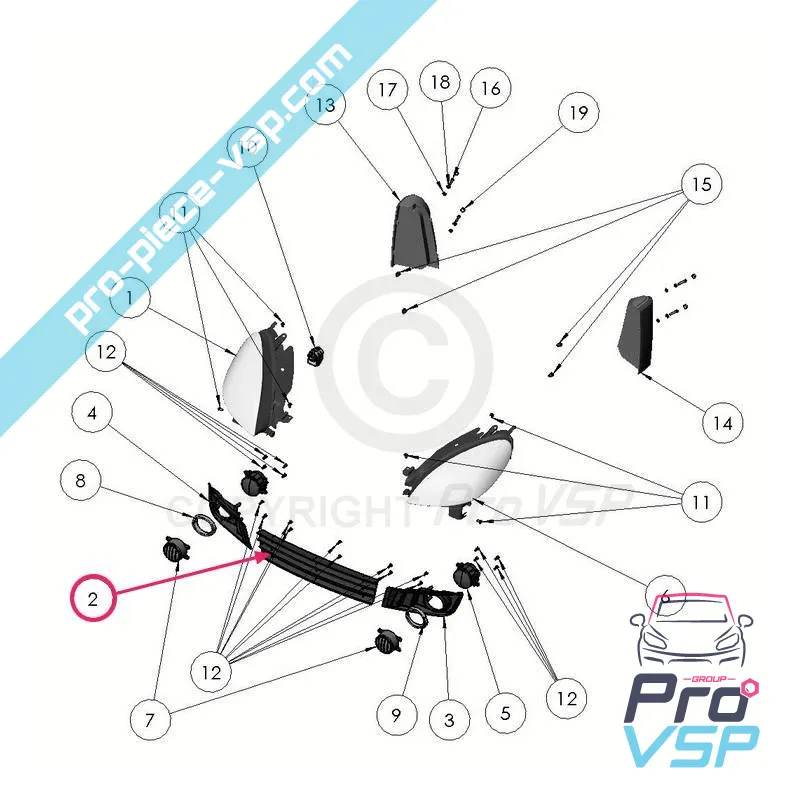Bumper Central Grid för Ligier xtoo r S rs optimax microcar m8