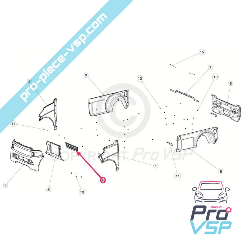 Bumper Central Grid for Ligier xtoo r S RS optimax microcar m8