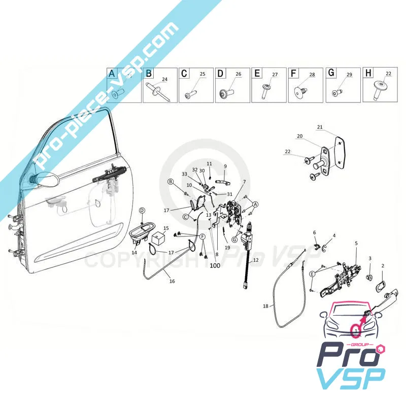 Poignée de porte extérieure chromée pour ligier js50 js50l