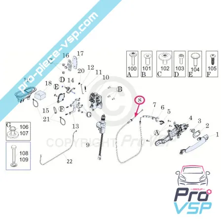 Outdoor door opening control cable for Ligier JS50 JS50L JS60