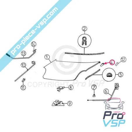 Vänster huva gångjärn för Aixam 300 400 500