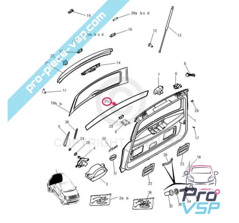 Baguette de porta traseira preta para Microcar Ligier
