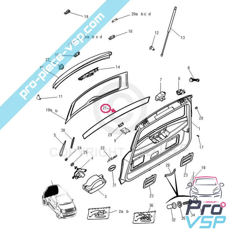 Baguette del portellone nero per Microcar Ligier