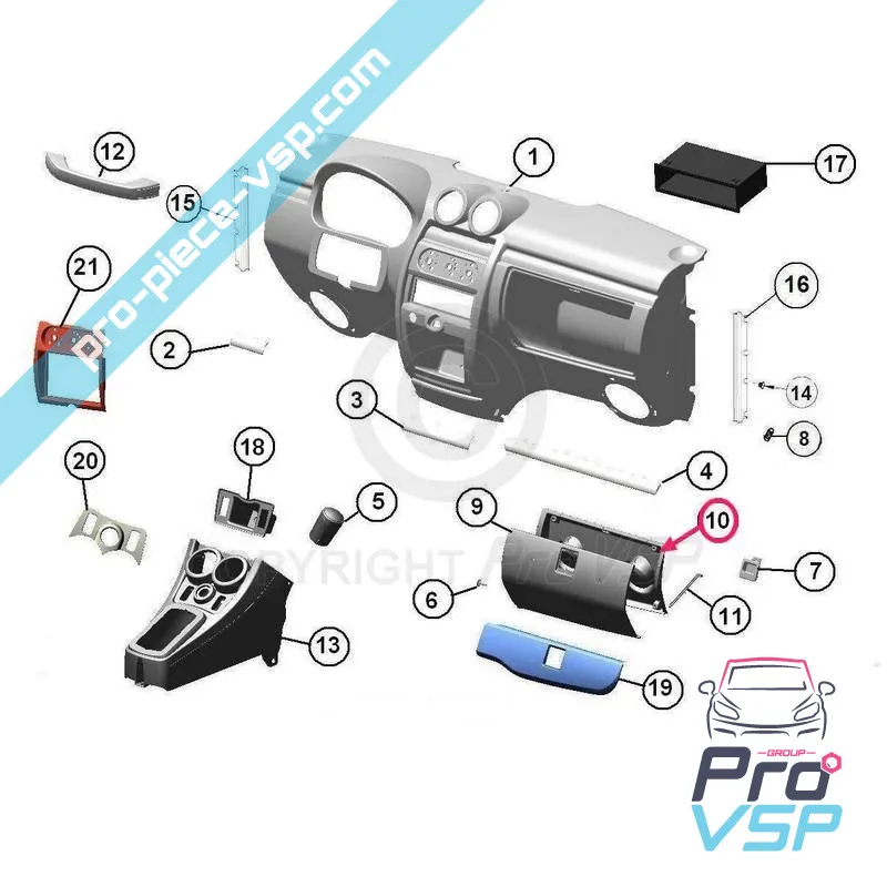Glove box interior panel for Aixam Impulsion and Vision 1st assembly