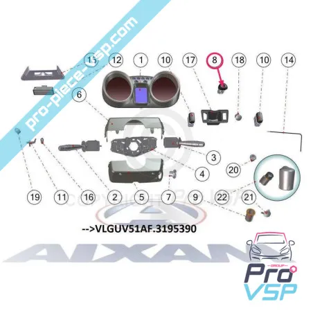 Interrupteur de warning pour Aixam Impulsion Vision et Sensation 1er montage
