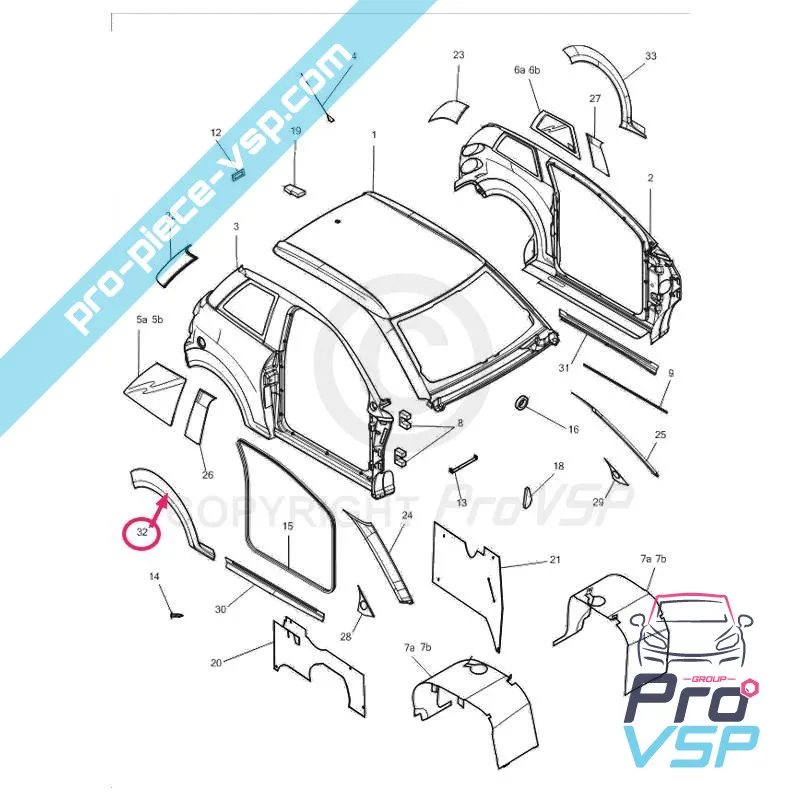 Right rear wing splarder for Microcar M8