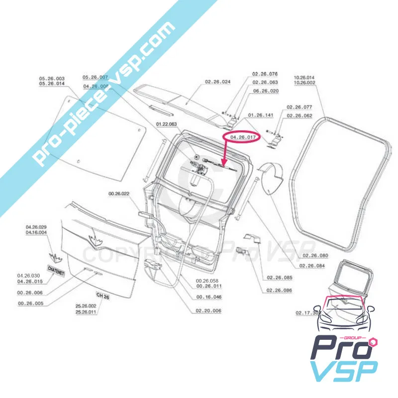 Rear wiper arm for Chatenet ch26 ch28 ch30