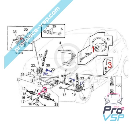 Crémaillère de direction pour Casalini Sulky pick up M14 M20