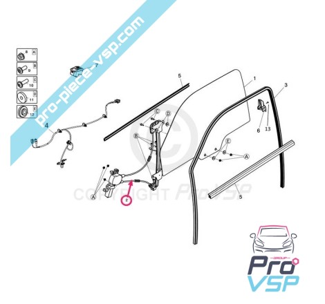 Lève vitre électrique droit pour Ligier JS50 JS50L