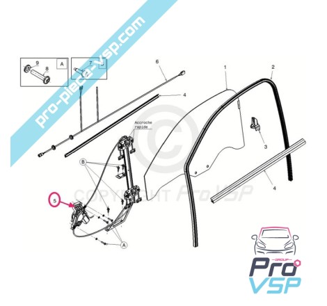 Lève vitre électrique droit pour Microcar Mgo 3 , 4 , 5 et 6