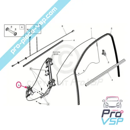 Lève vitre électrique droit pour Microcar Mgo 3 , 4 , 5 et 6