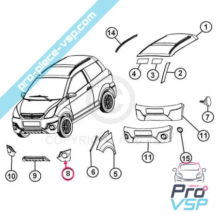 Shock bumper front left for Aixam Crossover Impulsion