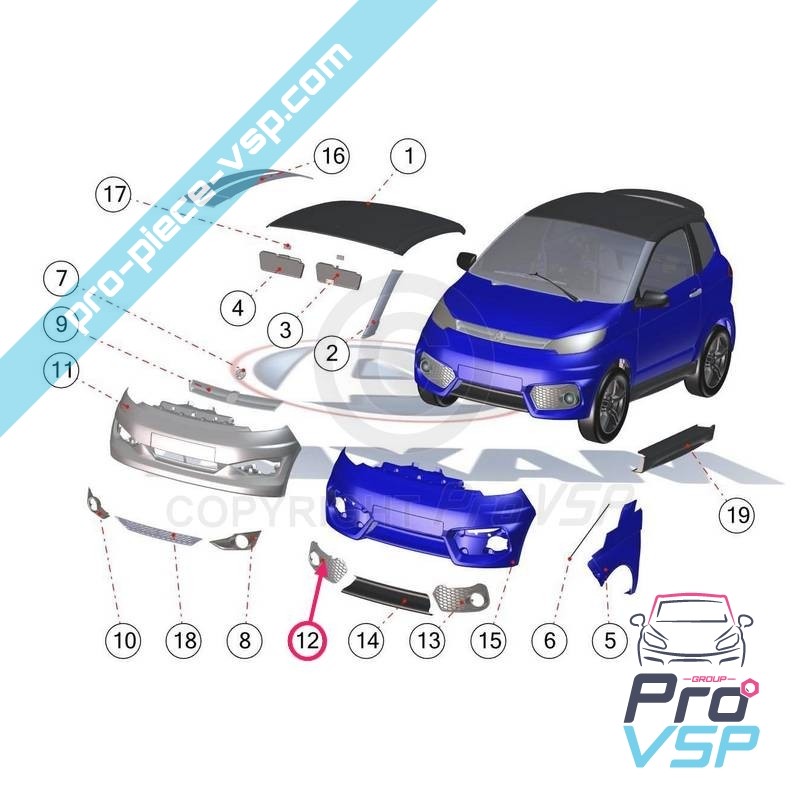 Right grid of front bumper