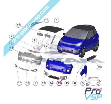 Left grid of front bumper