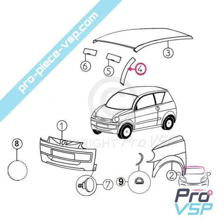 Montant de pare brise extéireur pour aixam a721 a741 a751 crossline phase 1