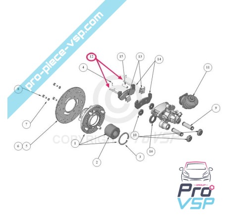 Axis of rear brake pads