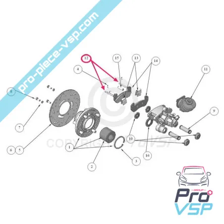 Axis of rear brake pads for Microcar mc1 mc2 ligier xtoo