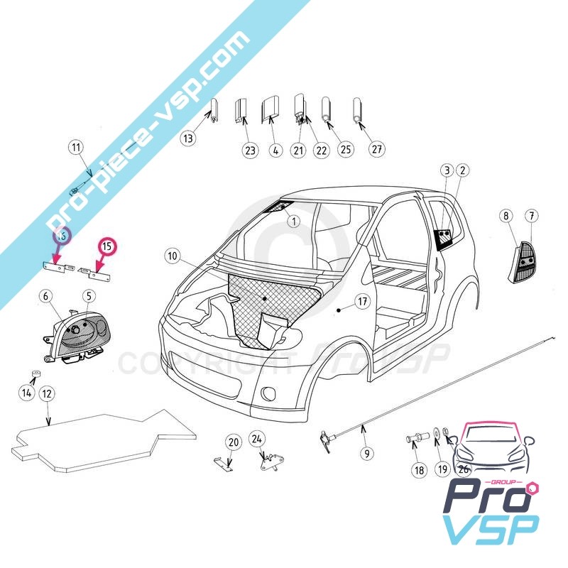Headlight mounting support