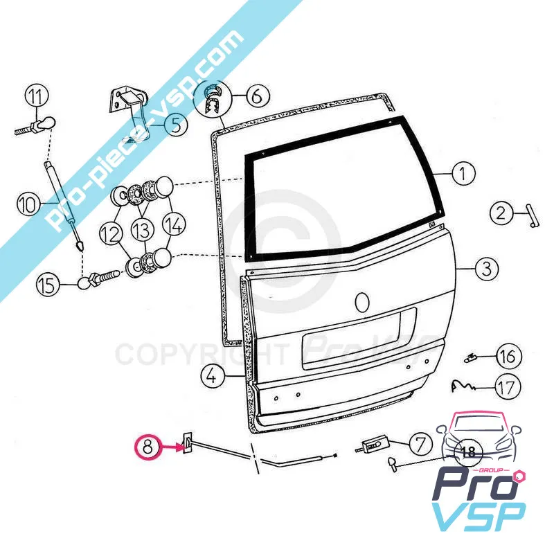 Tailgate opening zipper for aixam crossline Phase 1