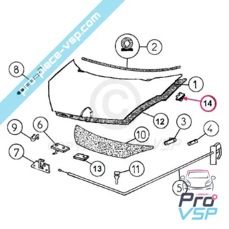 Charnière droite de capot pour Aixam