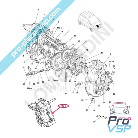 Caixa de engrenagens adaptável para microcar mc1 mc2