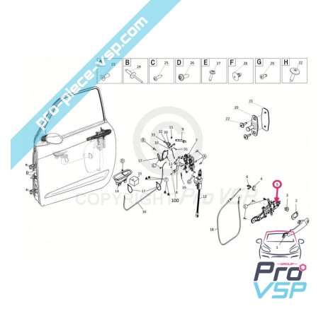 Embase de poignée de porte extérieure droite pour ligier js50 js50l js60