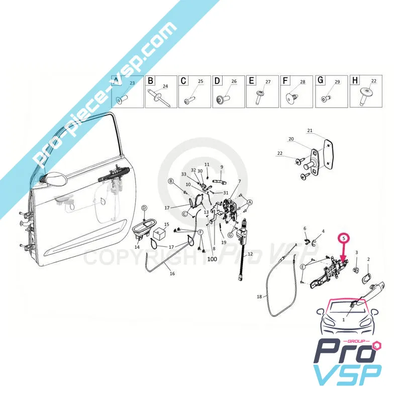 Embase de poignée de porte extérieure droite pour ligier js50 js50l js60