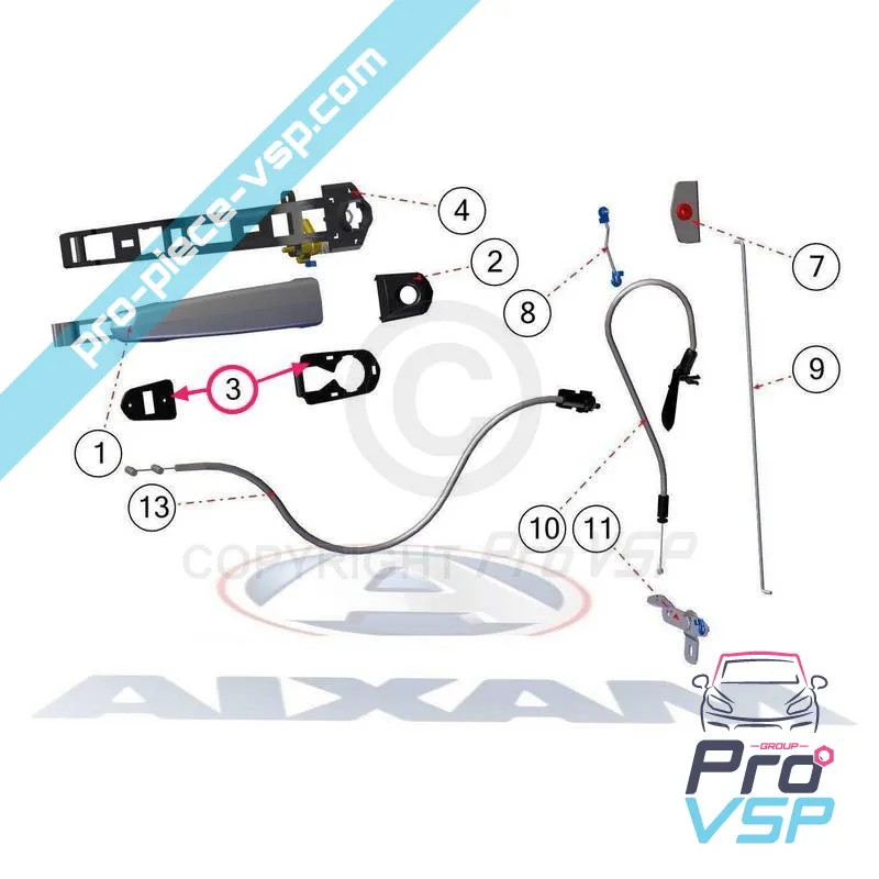 Outdoor door handle gasket for aixam impulsion vision sensation