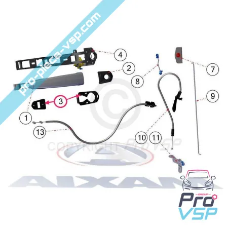 Outdoor door handle gasket for aixam impulsion vision sensation