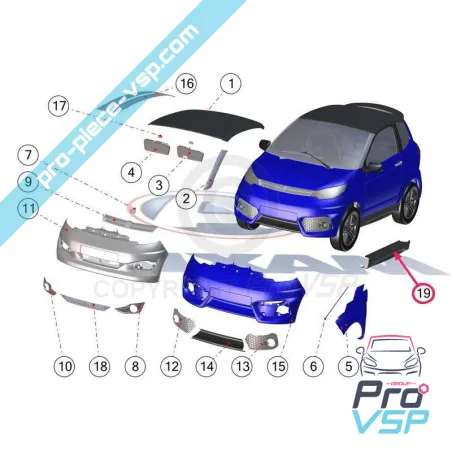 Bas de caisse carbone gauche pour aixam city et gto ( impulsion et vision )