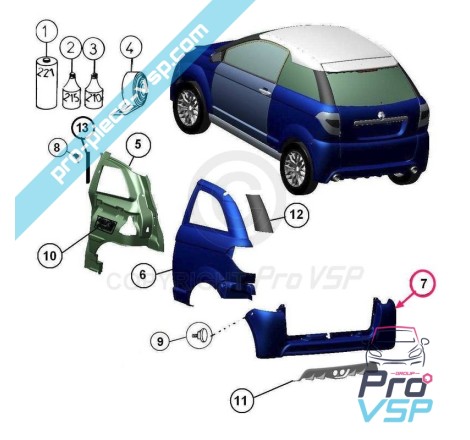 Origem traseira para aixam coupé impulsion