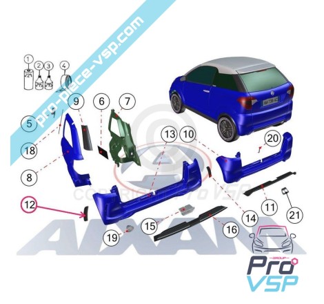 Left grid of rear bumper