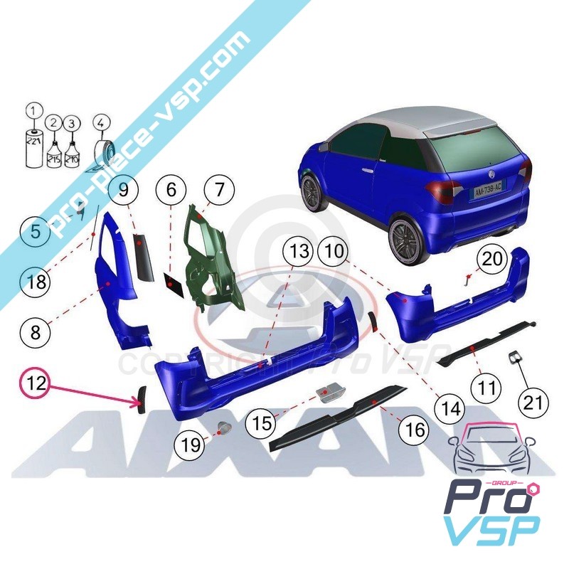 Left grid of rear bumper