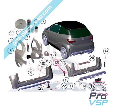 Left grid of rear bumper