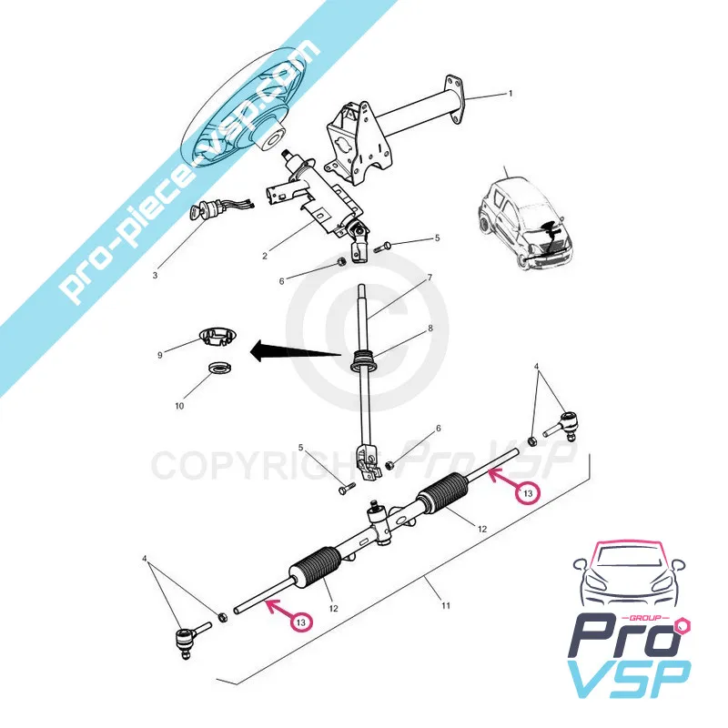Biellette de direction adaptable pour Microcar Ligier