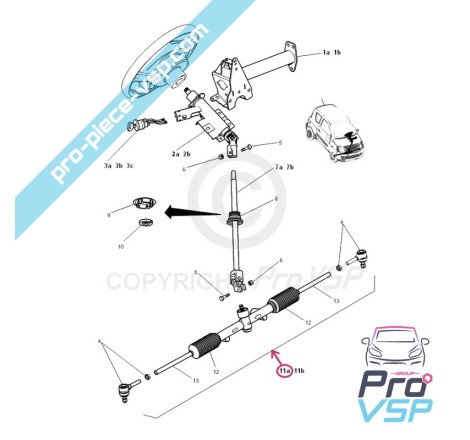 Crémaillère de direction pour microcar mgo 1 et 2