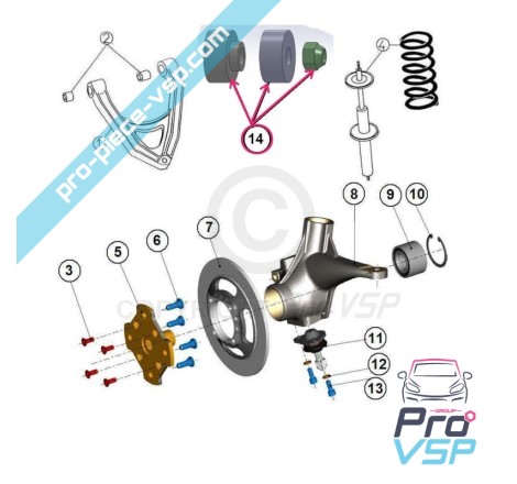 Front damper silent block kit