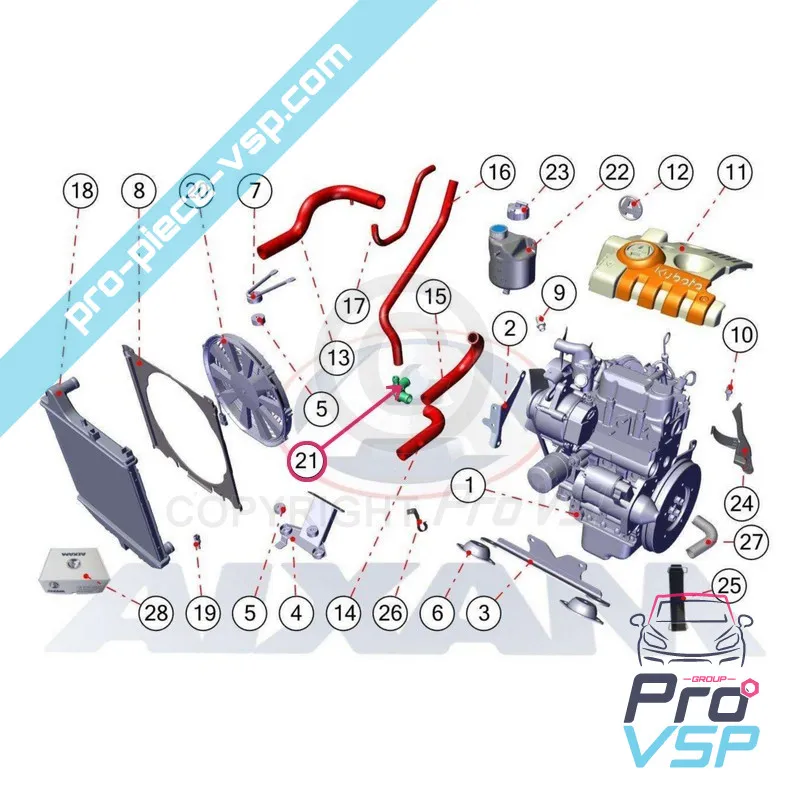 Radiator Y connection adaptable for aixam vision (Lombardini engine hdi ) and sensation