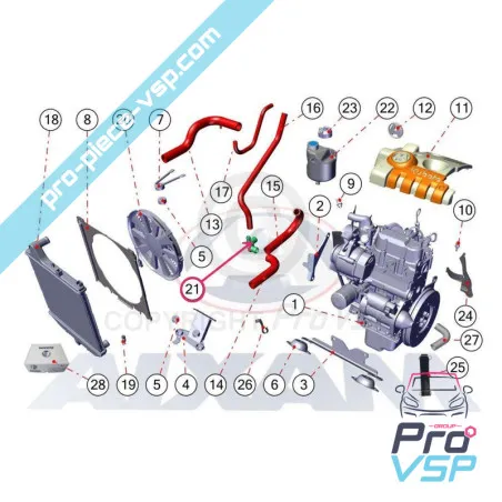 Radiator Y connection adaptable for aixam vision (Lombardini engine hdi ) and sensation