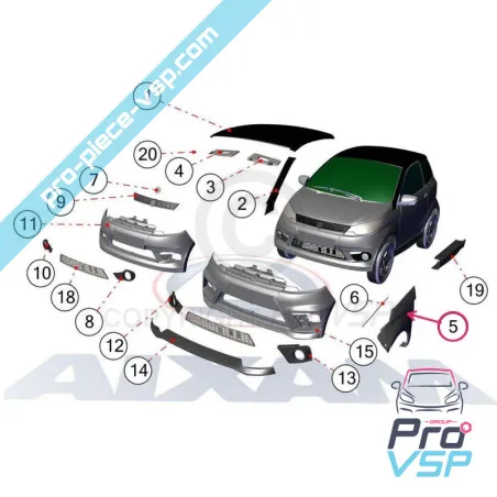 Front left-handed wing adaptable ABS plastic for Aixam Sensation