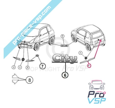 Baguette chromée de hayon pour aixam city crossline roadline scouty