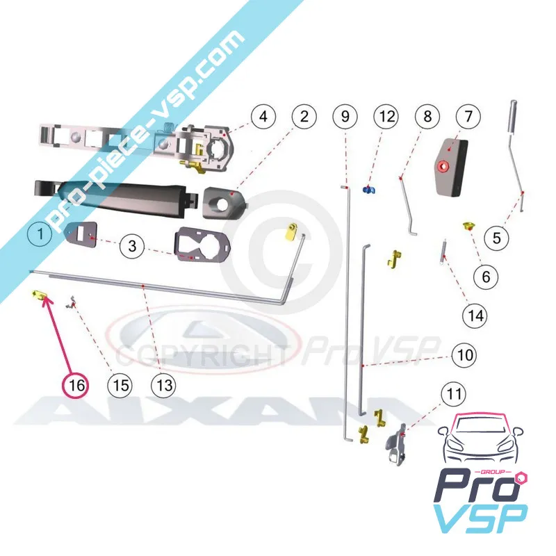 Door handle stitch for aixam