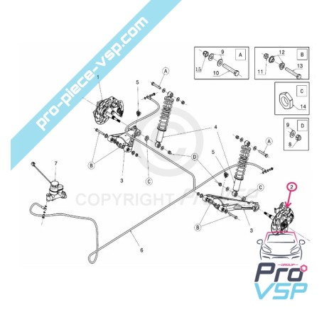 Ensemble arrière gauche pour microcar mgo 3 4 5 ligier js50 dué p85 p88